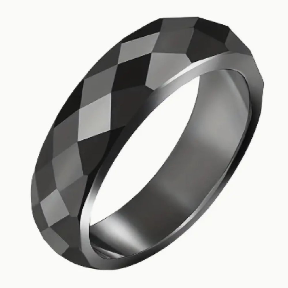 Unisex Faceted Hematite Ring